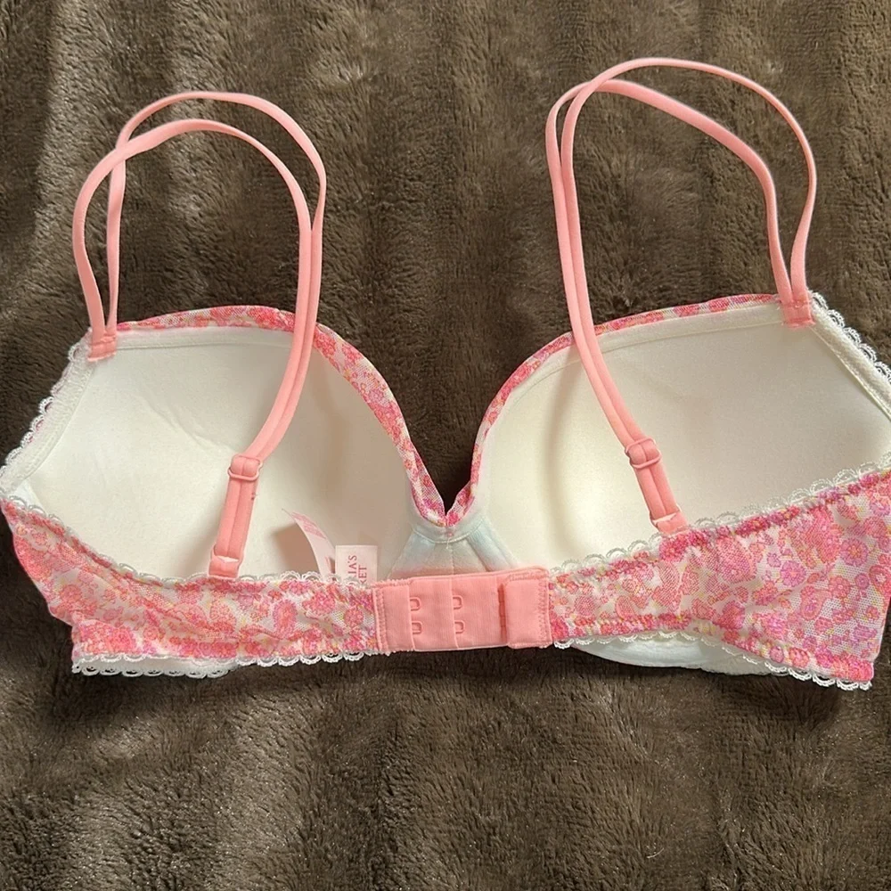 VICTORIAS SECRET Padded Demi Pink Floral Sz 34D